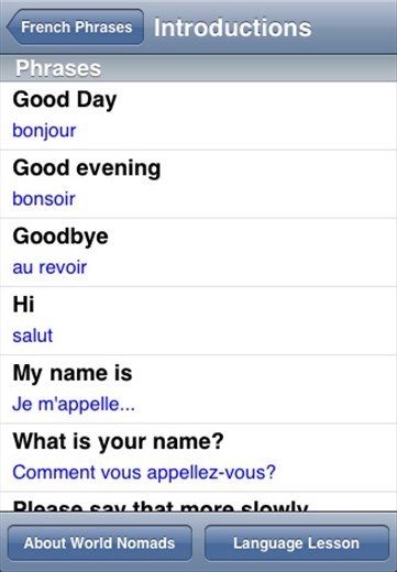 A screenshot from our French language guide application for iPhone & iPod touch