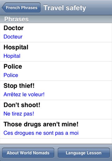 A screenshot from our French language guide application for iPhone & iPod touch