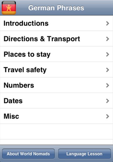 A screenshot from our German language guide application for iPhone & iPod touch
