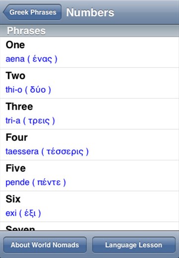 A screenshot from our Greek language guide application for iPhone & iPod touch