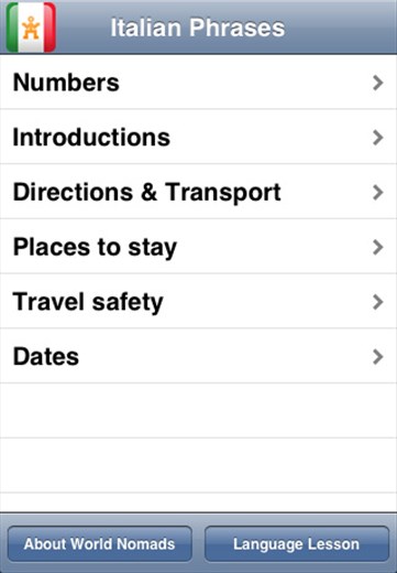 A screenshot from our Italian language guide application for iPhone & iPod touch