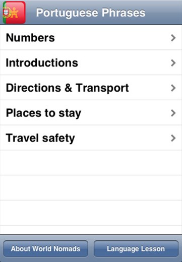 A screenshot from our Portuguese language guide application for iPhone & iPod touch