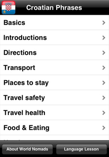 The World Nomads Croatian Language Guide iPhone application is now available for FREE from the Apple iTunes App store.