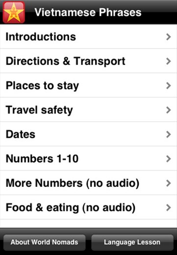 The World Nomads Vietnamese language guide iPhone app is now available for free from the iTunes app store.